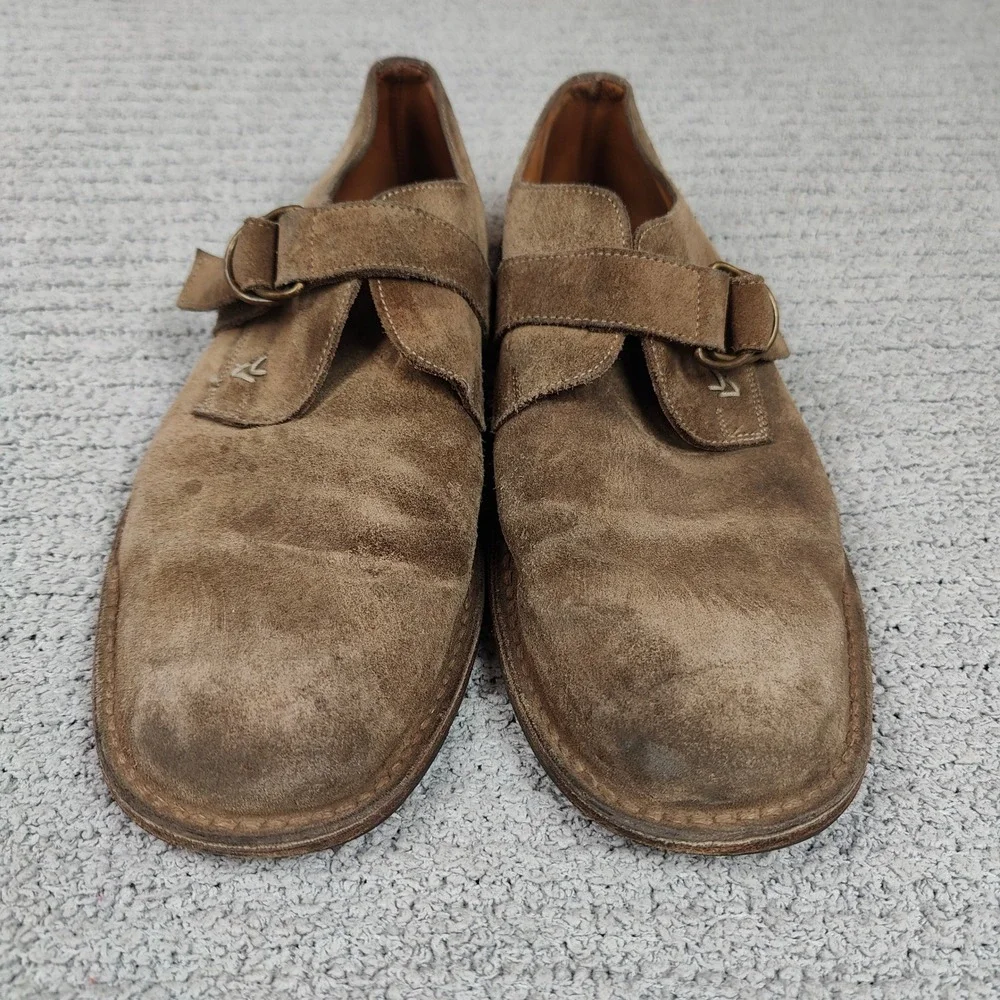 John Varvatos Monk Strap Loafers Mens 11.5 Tan Suede Shoes Made in Italy‎